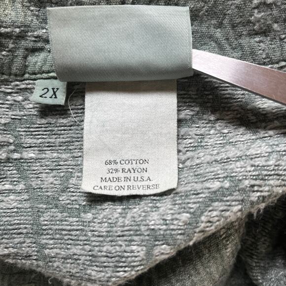 Hot Cotton Blazer Jacket Women 2X Green Floral Quilted Button Front Mature Artsy - Picture 6 of 9